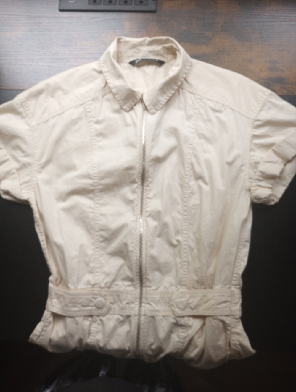 Zara Cream Ivory Wide Leg Jumpsuit Rolled Short Sleeves Pockets Front Zip S - Picture 15 of 15